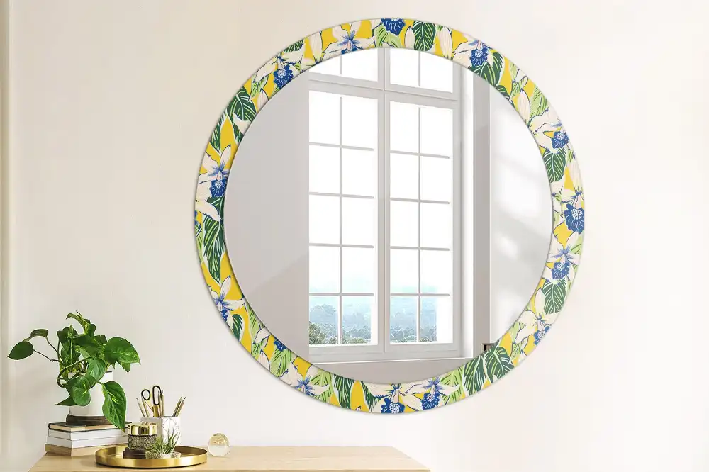 Miroir rond avec décoration orchidées