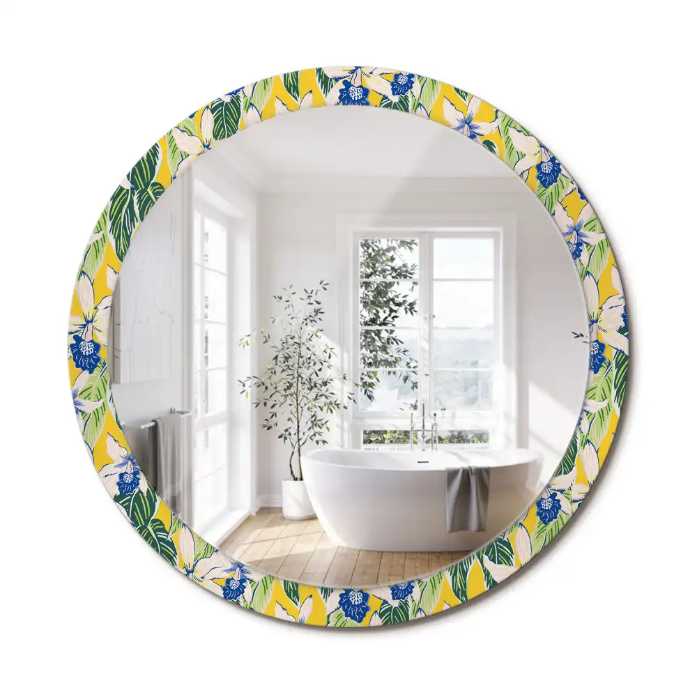 Miroir rond avec décoration orchidées