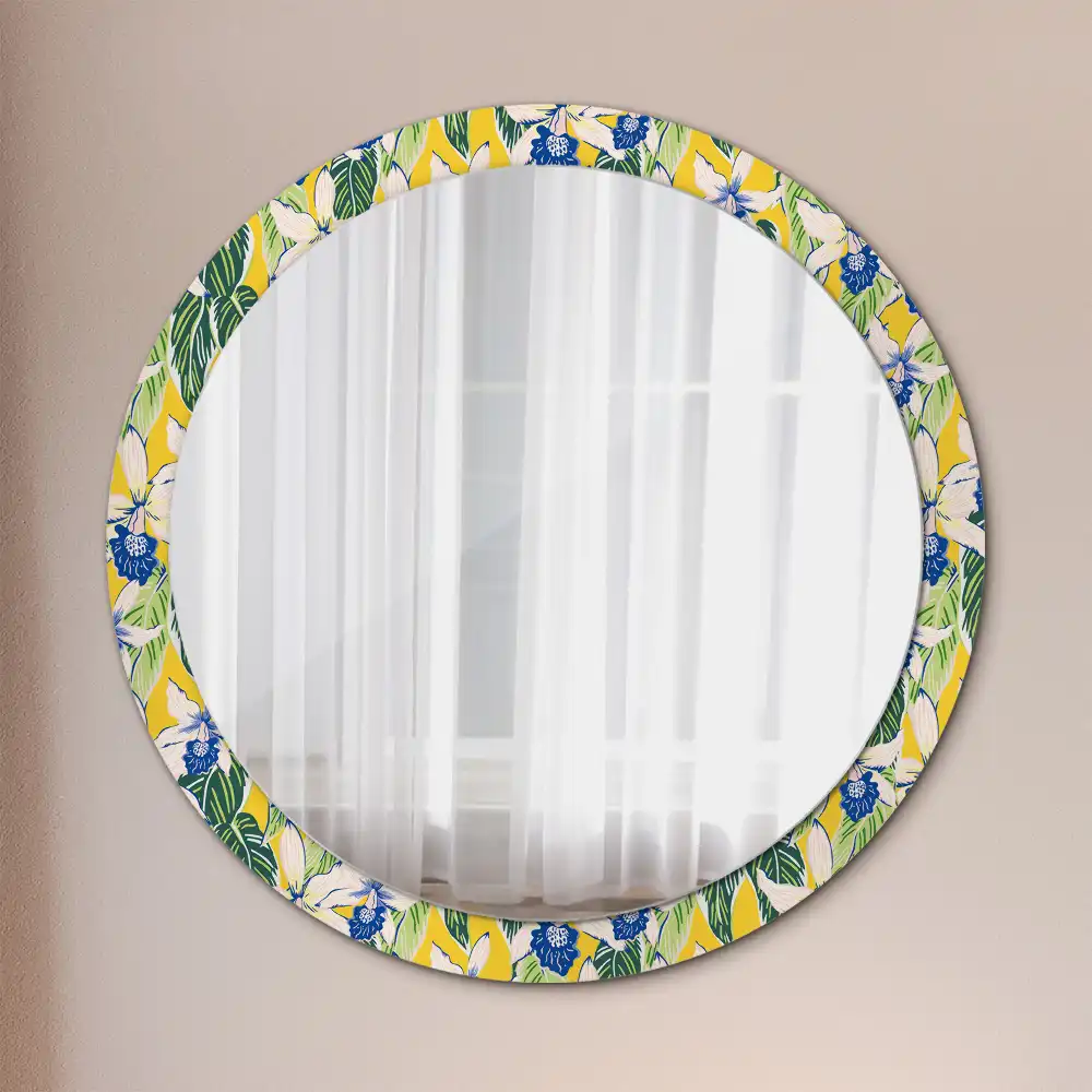 Miroir rond avec décoration orchidées