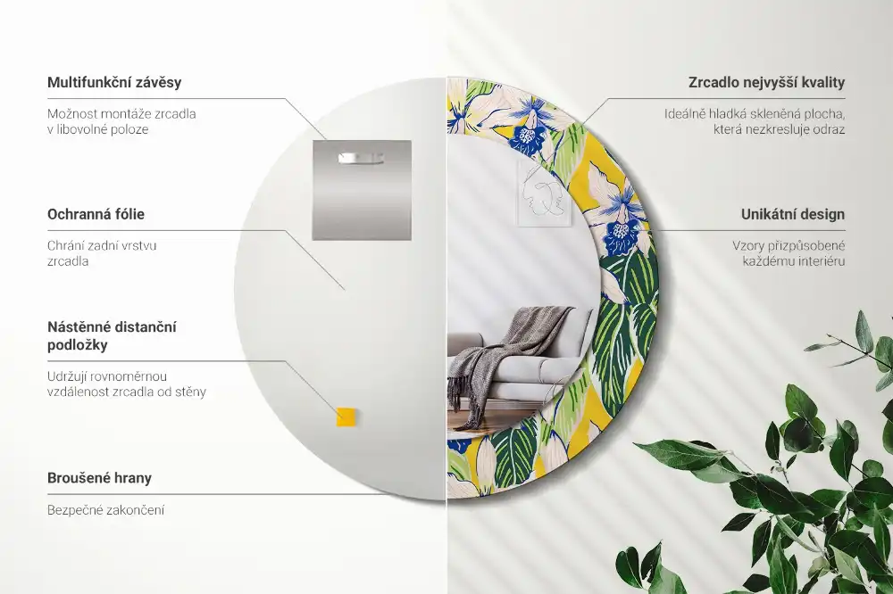 Miroir rond avec décoration orchidées