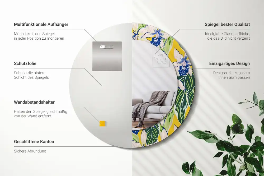 Miroir rond avec décoration orchidées