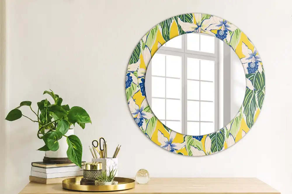 Miroir rond avec décoration orchidées