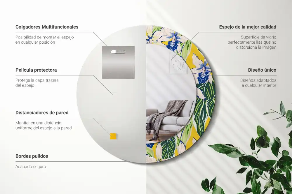 Miroir rond avec décoration orchidées
