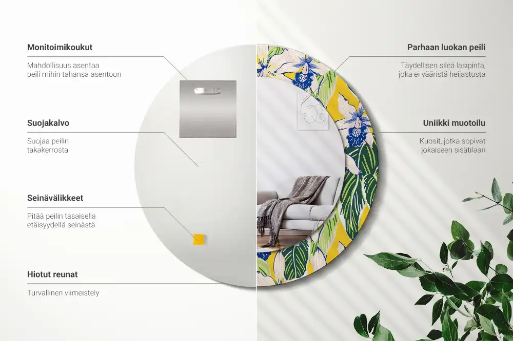 Miroir rond avec décoration orchidées