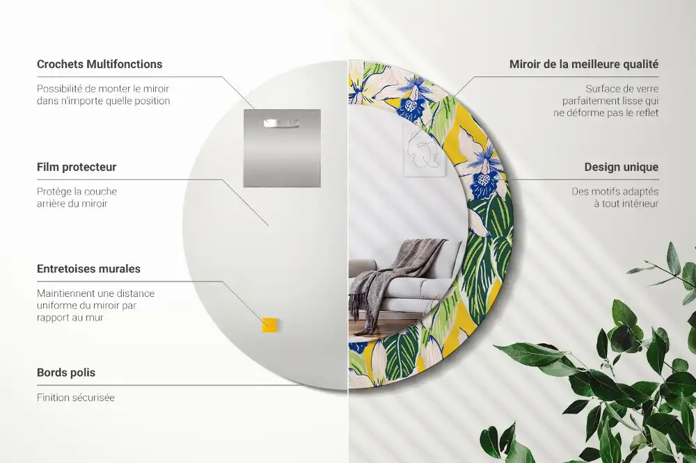 Miroir rond avec décoration orchidées