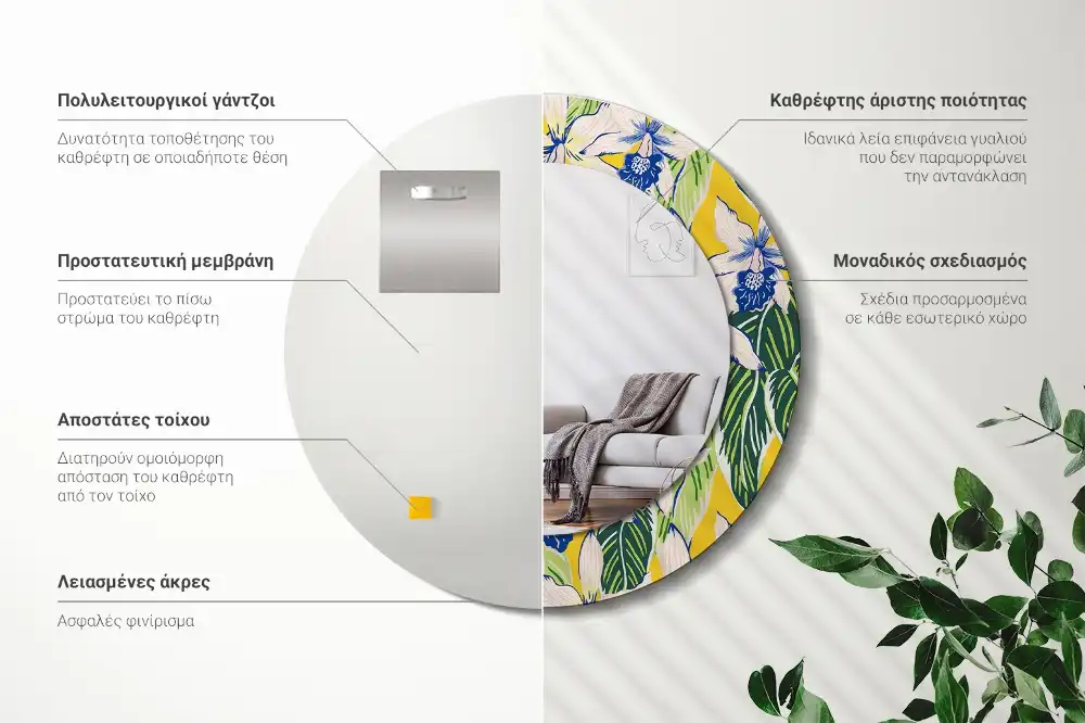 Miroir rond avec décoration orchidées