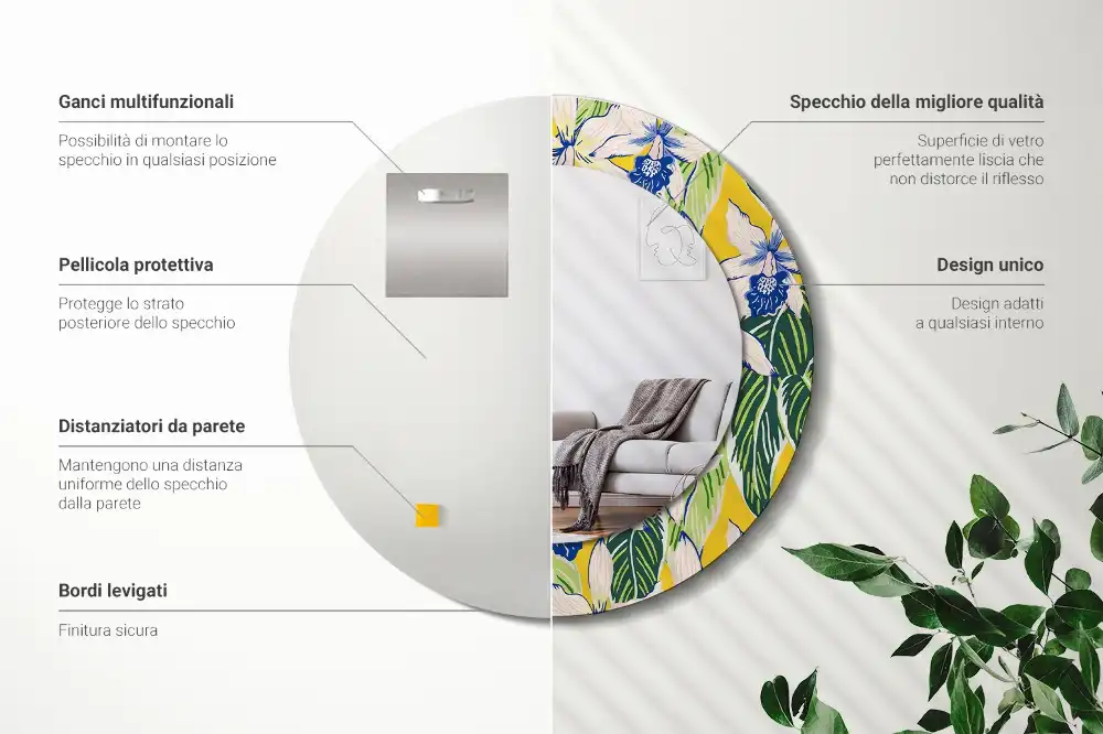 Miroir rond avec décoration orchidées