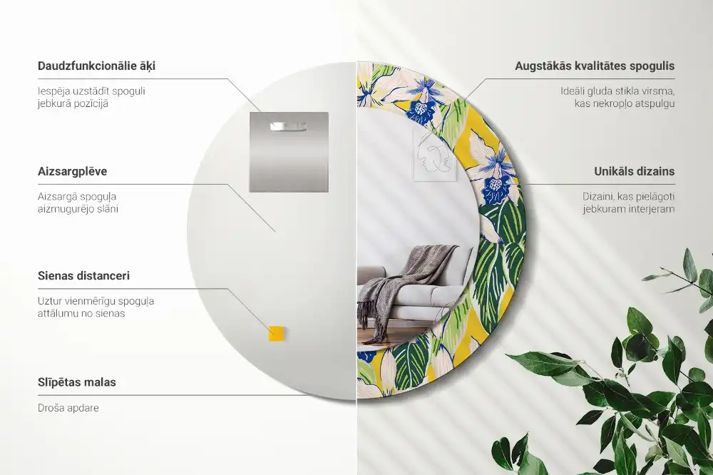 Miroir rond avec décoration orchidées