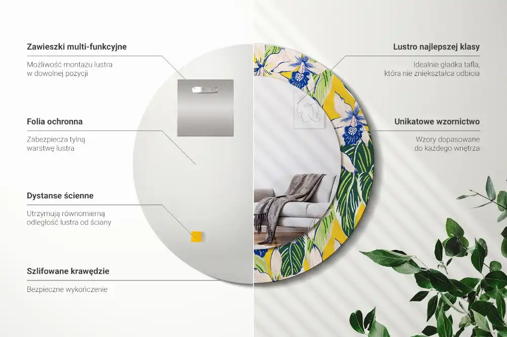 Miroir rond avec décoration orchidées