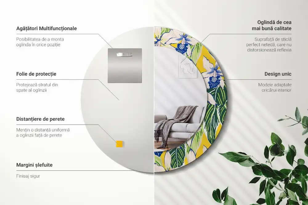 Miroir rond avec décoration orchidées
