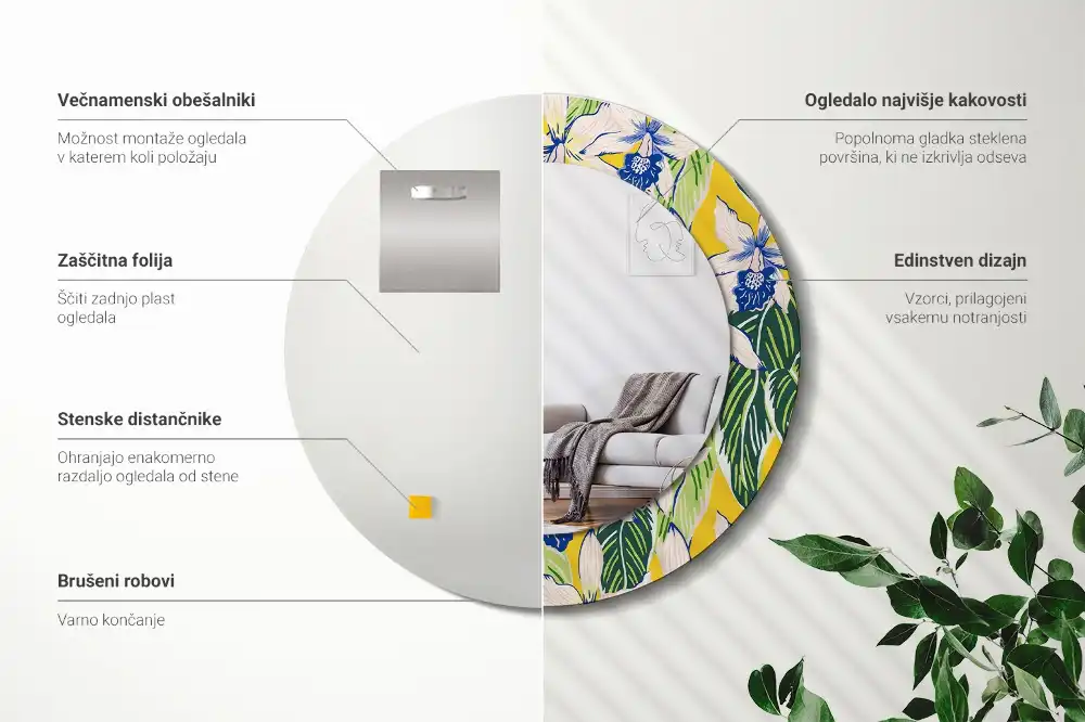 Miroir rond avec décoration orchidées
