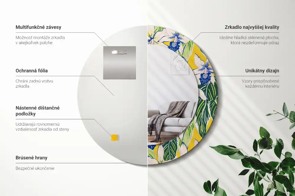 Miroir rond avec décoration orchidées