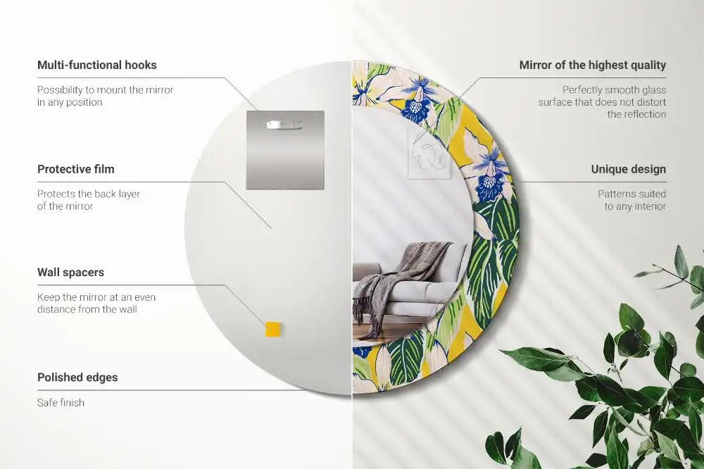 Miroir rond avec décoration orchidées