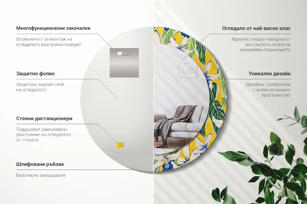 Miroir rond avec décoration orchidées