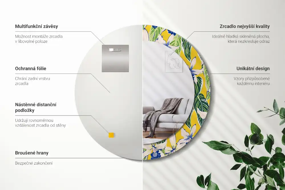 Miroir rond avec décoration orchidées