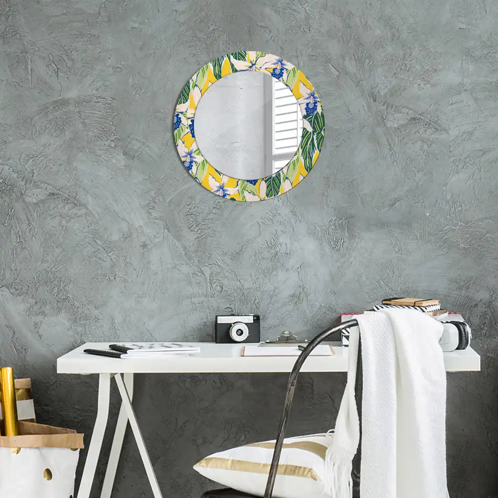 Miroir rond avec décoration orchidées