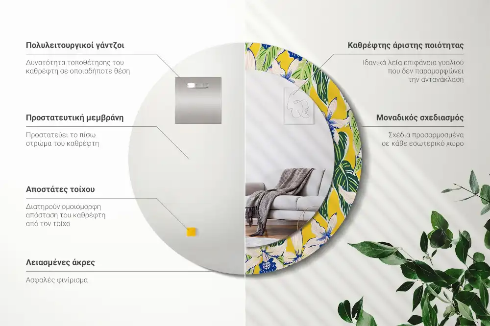 Miroir rond avec décoration orchidées