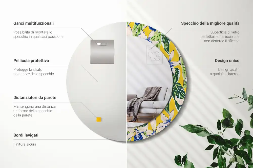 Miroir rond avec décoration orchidées
