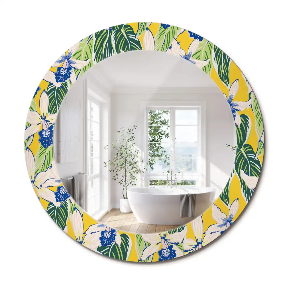 Miroir rond avec décoration orchidées