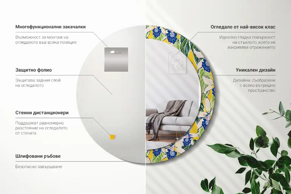 Miroir rond avec décoration orchidées