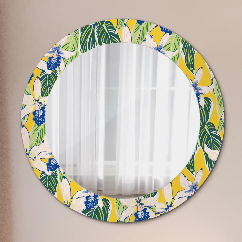 Miroir rond avec décoration orchidées