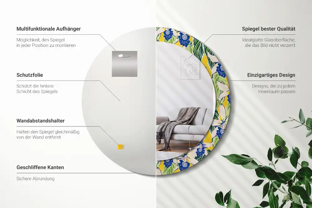 Miroir rond avec décoration orchidées