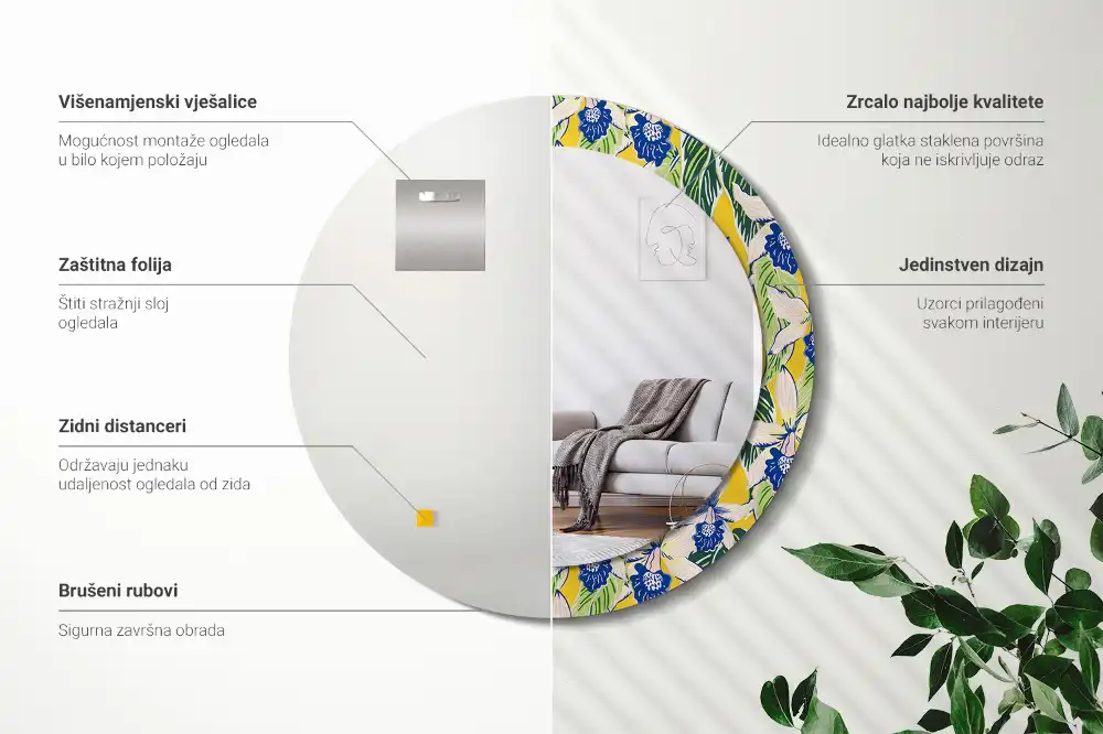 Miroir rond avec décoration orchidées