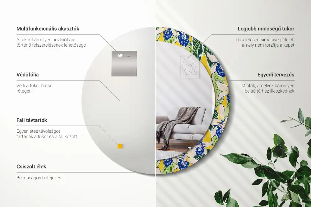 Miroir rond avec décoration orchidées