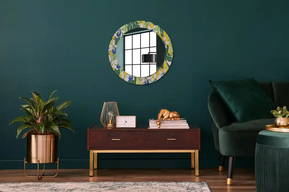 Miroir rond avec décoration orchidées