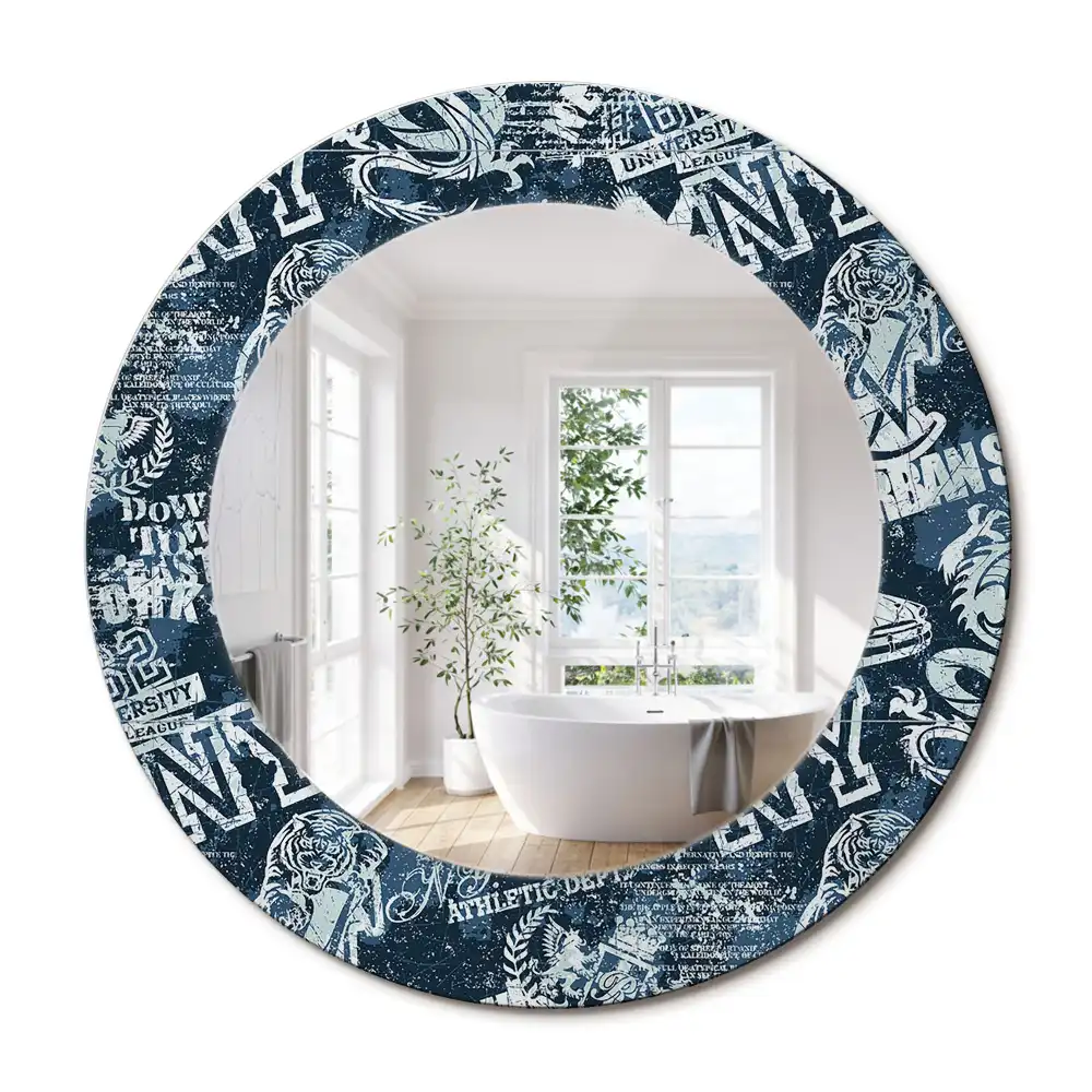 Miroir rond imprimé collage new-yorkais