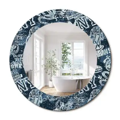 Miroir rond imprimé collage new-yorkais