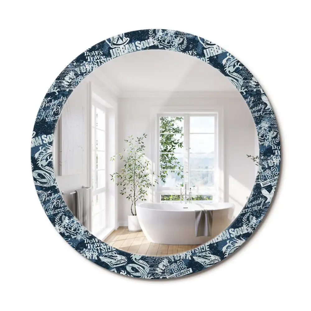 Miroir rond imprimé collage new-yorkais