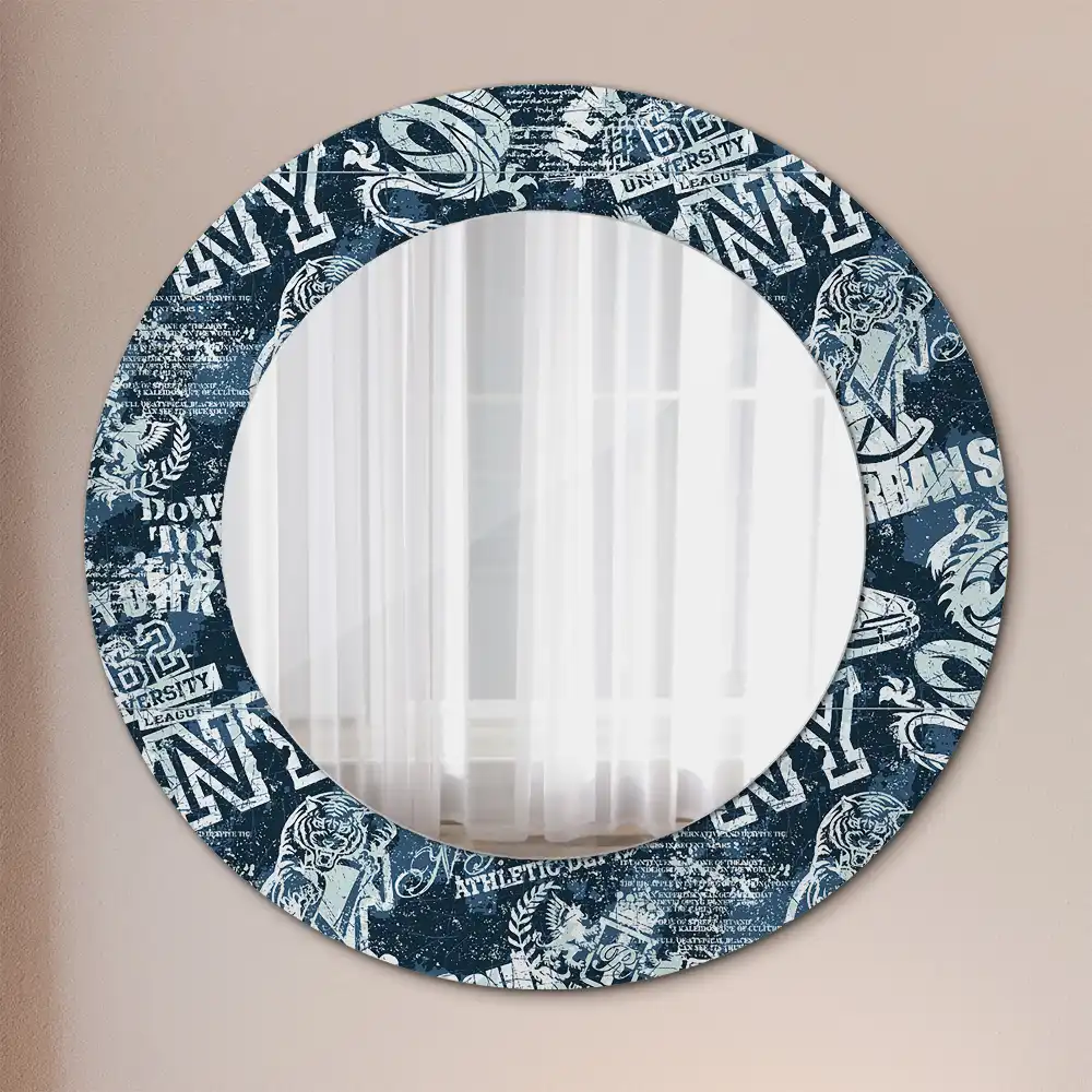 Miroir rond imprimé collage new-yorkais