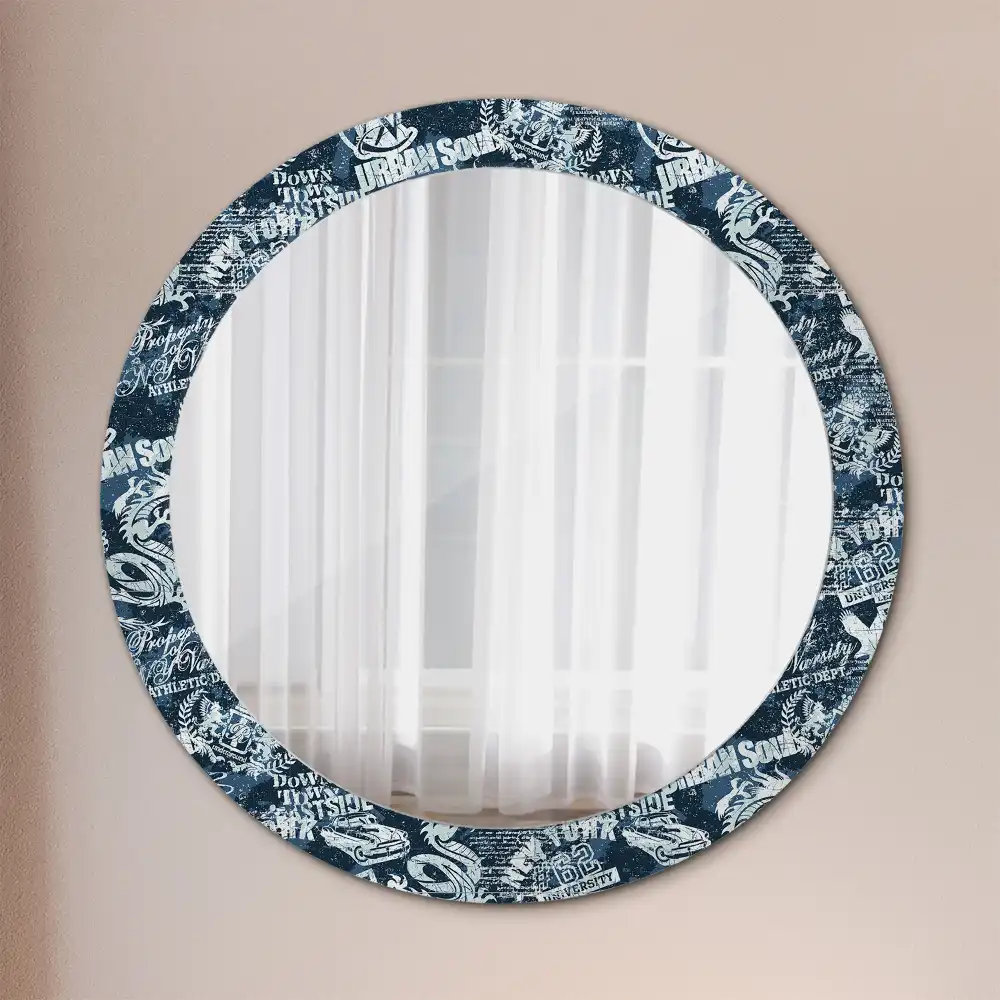 Miroir rond imprimé collage new-yorkais
