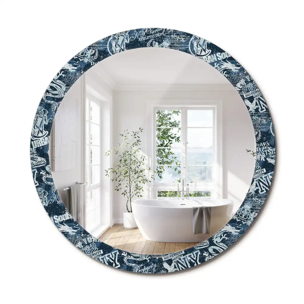 Miroir rond imprimé collage new-yorkais