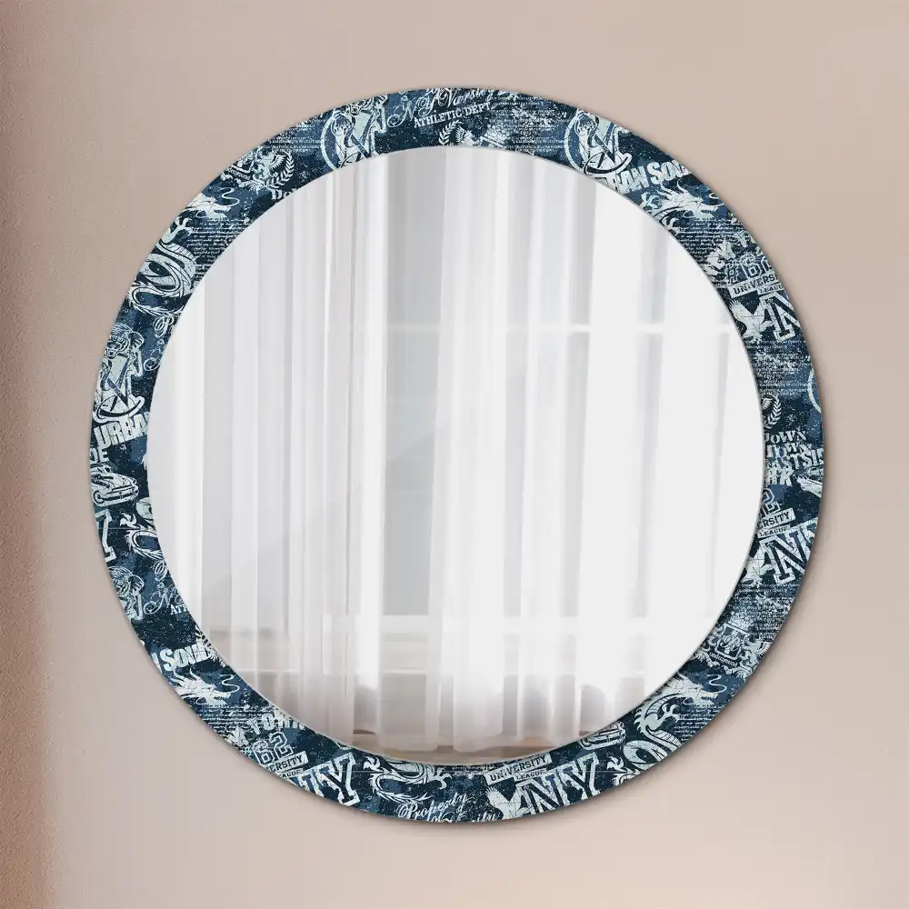 Miroir rond imprimé collage new-yorkais