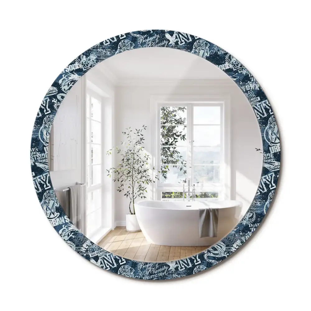 Miroir rond imprimé collage new-yorkais