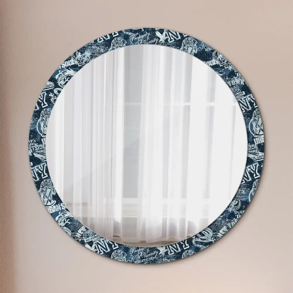 Miroir rond imprimé collage new-yorkais