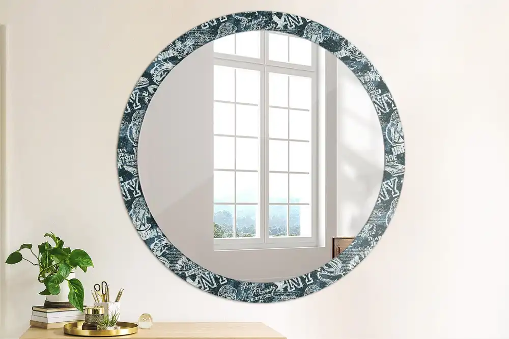 Miroir rond imprimé collage new-yorkais