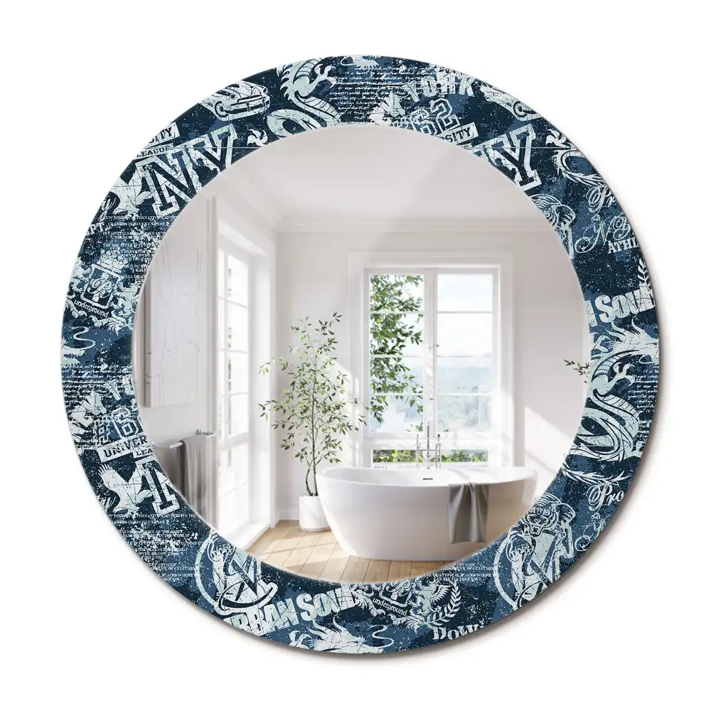 Miroir rond imprimé collage new-yorkais