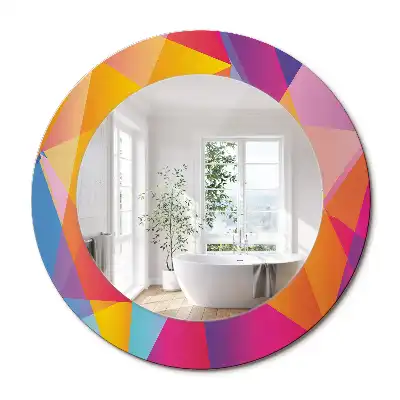 Miroir rond cadre imprimé composition géométrique
