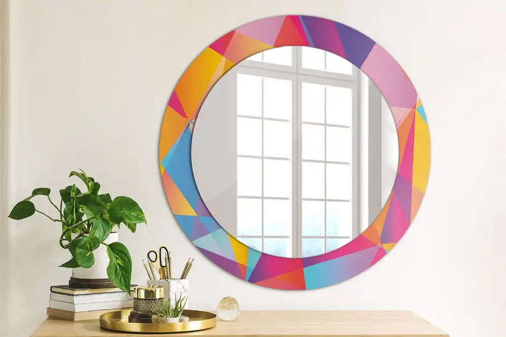 Miroir rond cadre imprimé composition géométrique