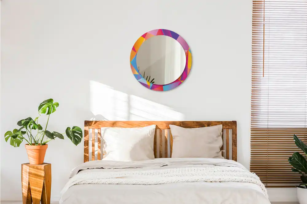 Miroir rond cadre imprimé composition géométrique