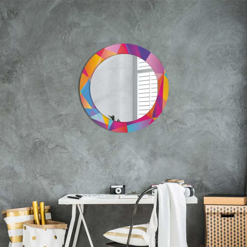 Miroir rond cadre imprimé composition géométrique