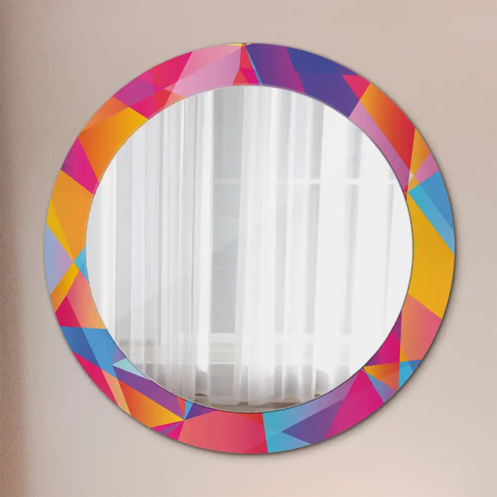 Miroir rond cadre imprimé composition géométrique
