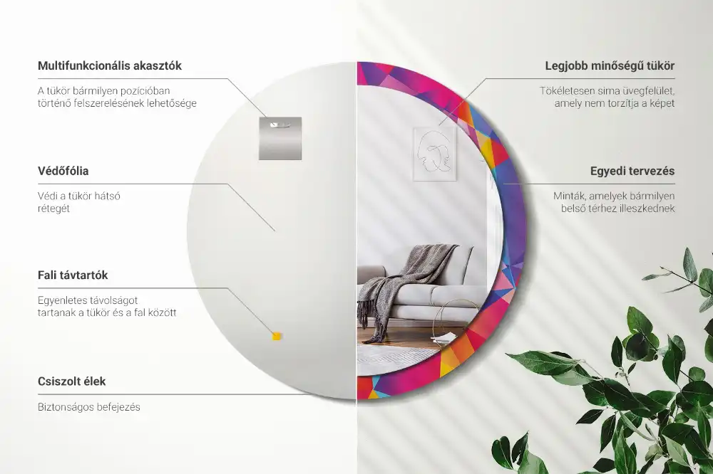 Miroir rond cadre imprimé composition géométrique
