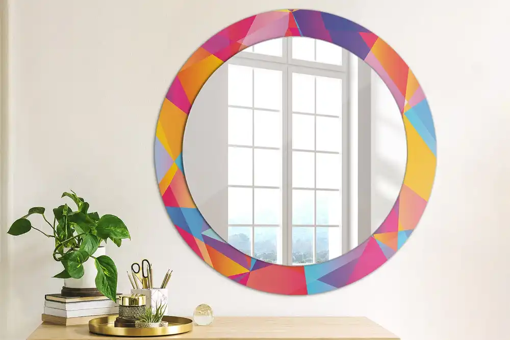 Miroir rond cadre imprimé composition géométrique