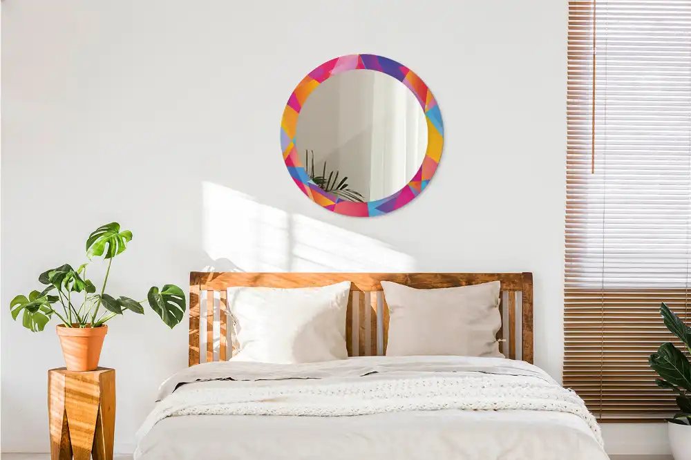 Miroir rond cadre imprimé composition géométrique