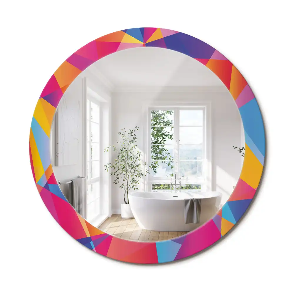Miroir rond cadre imprimé composition géométrique