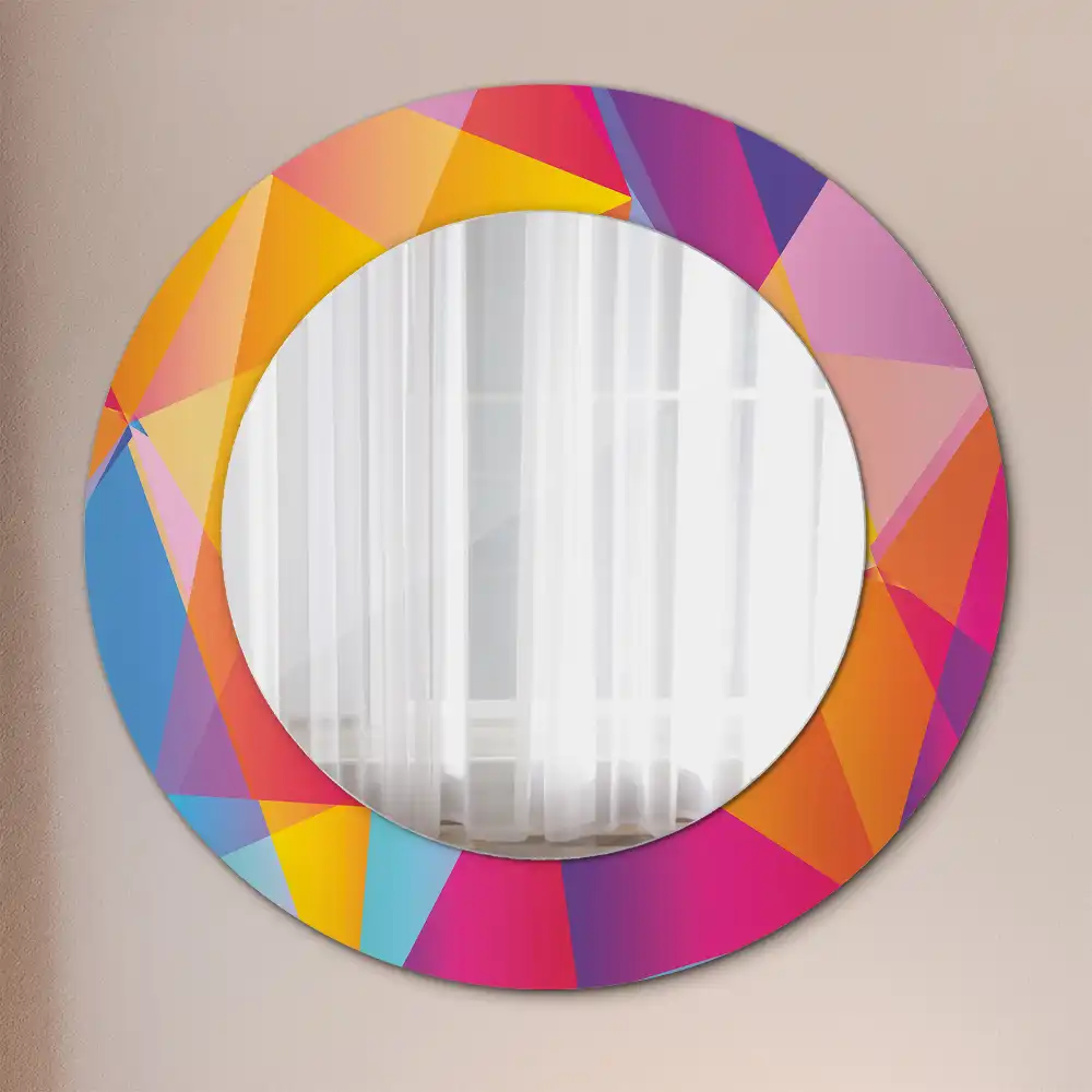 Miroir rond cadre imprimé composition géométrique